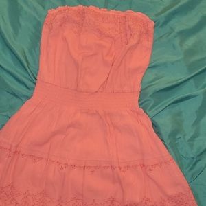 Short coral strapless dress